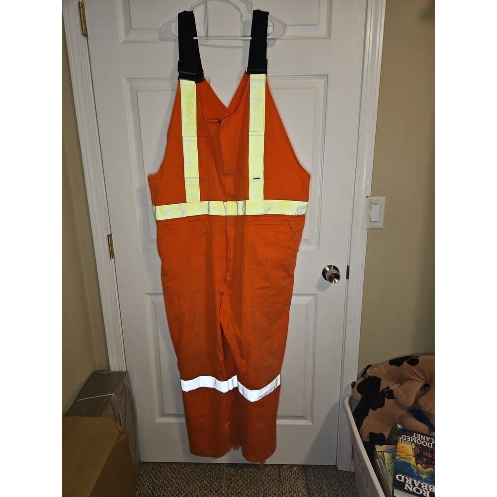 AGO Hi Vis Bib Overalls Orange Reflective Mens 2XL XXL 100% Cotton Construction